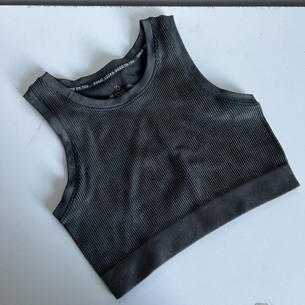 Aerie Offline Ribbed High Neck Crop Top - Grey, Size M